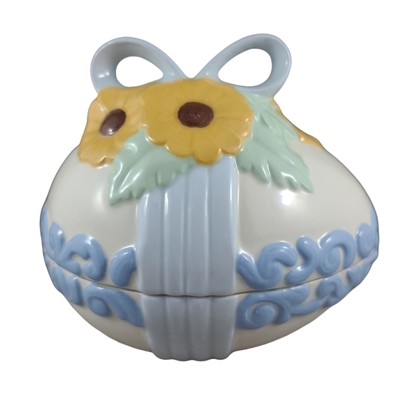 vintage Ceramic Easter Egg Candy Dish Container Sunflowers Spring Serving Ware - Picture 5 of 10